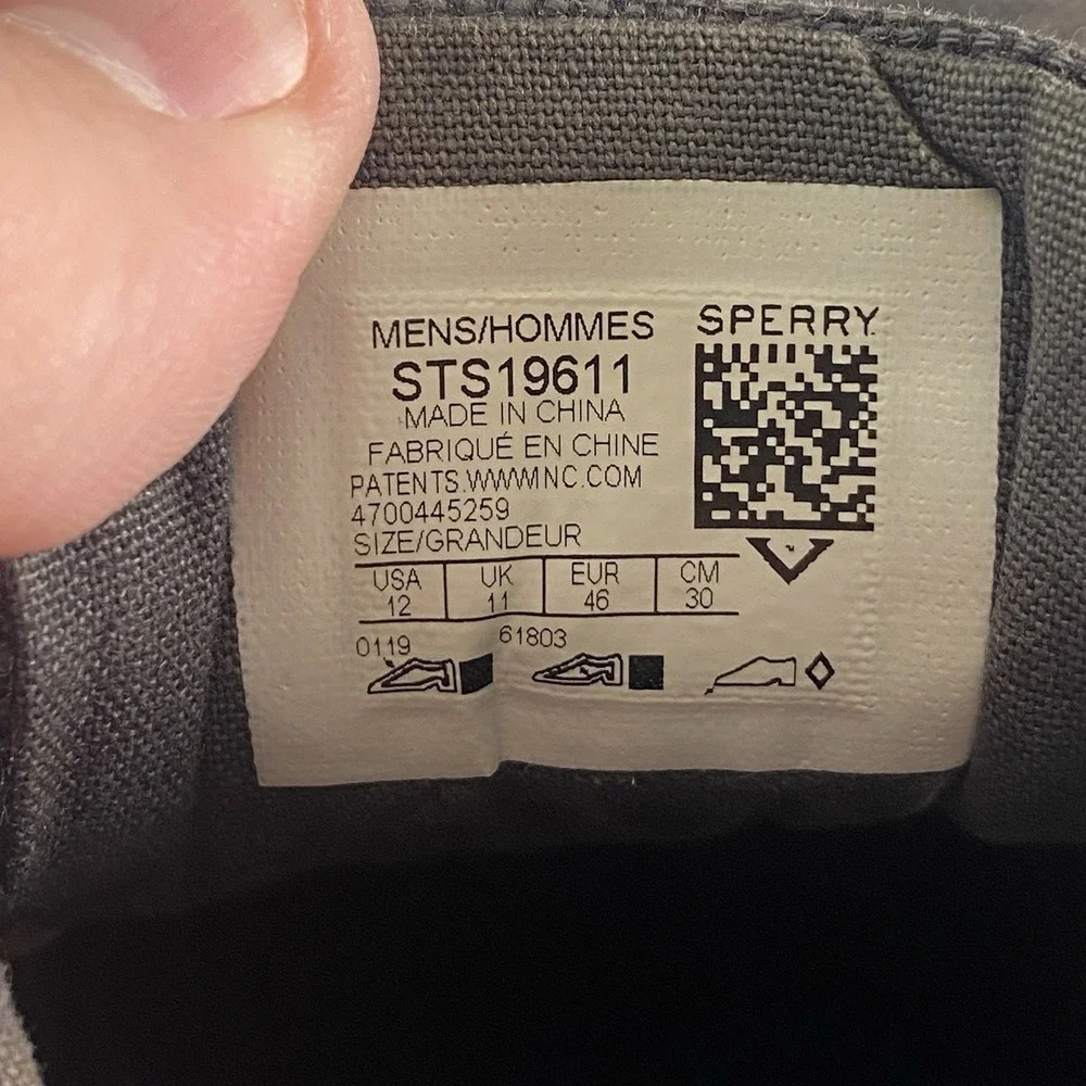 Sperry Shoes Mens 12 Gray Canvas Casual Nautical Preppy Leisure Comfy Sneakers